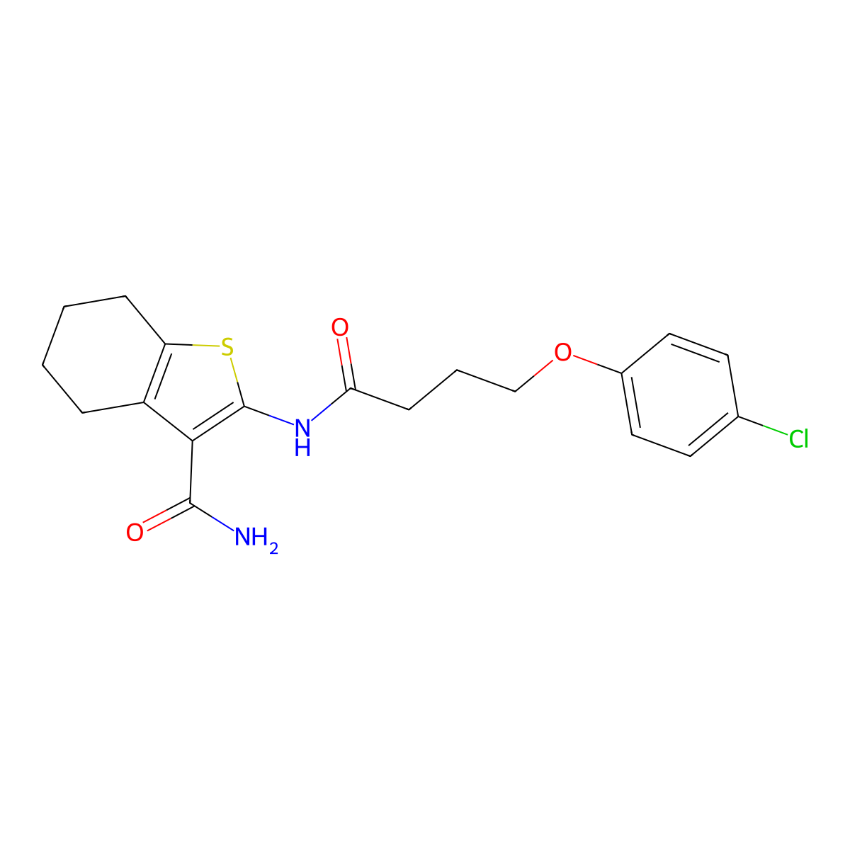 2-{[4-(4-Chlorophenoxy)butanoyl]amino}-4,5,6,7-tetrahydro-1-benzothiophene-3-carboxamide molecular structure, CAS 369397-12-6