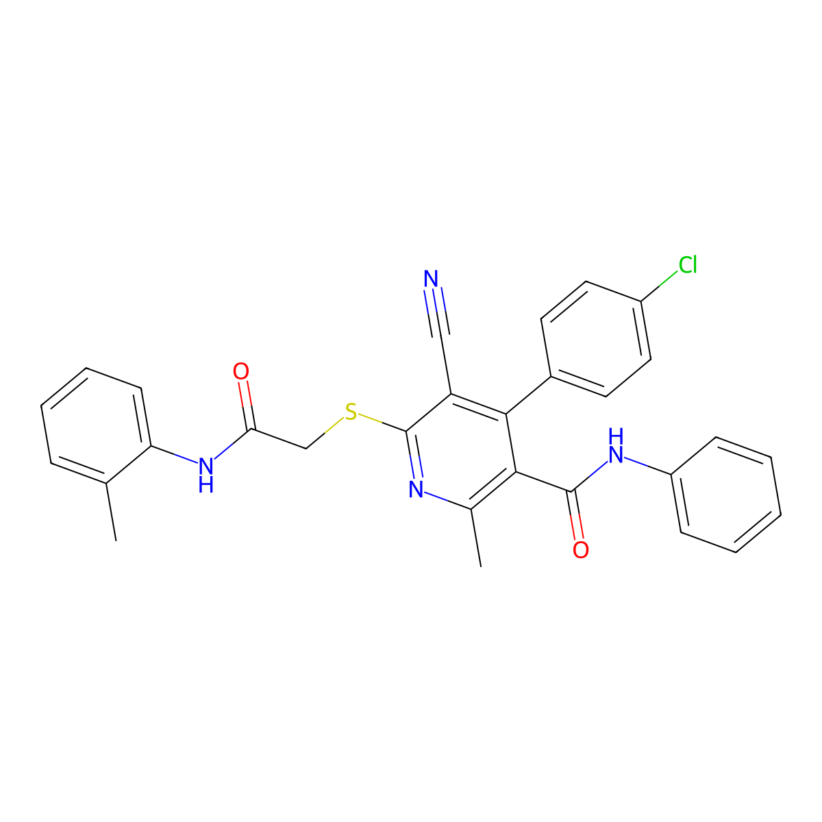 4-(4-chlorophenyl)-5-cyano-2-methyl-6-[2-(2-methylanilino)-2-oxoethyl]sulfanyl-N-phenylpyridine-3-carboxamide molecular structure, CAS 369397-61-5