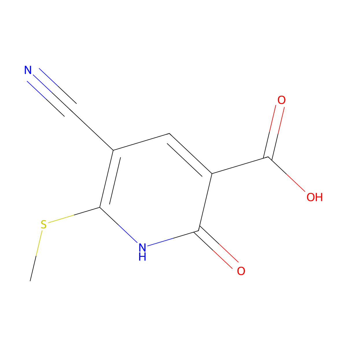 5-Cyano-6-(methylsulfanyl)-2-oxo-1,2-dihydropyridine-3-carboxylic acid molecular structure, CAS 369397-71-7