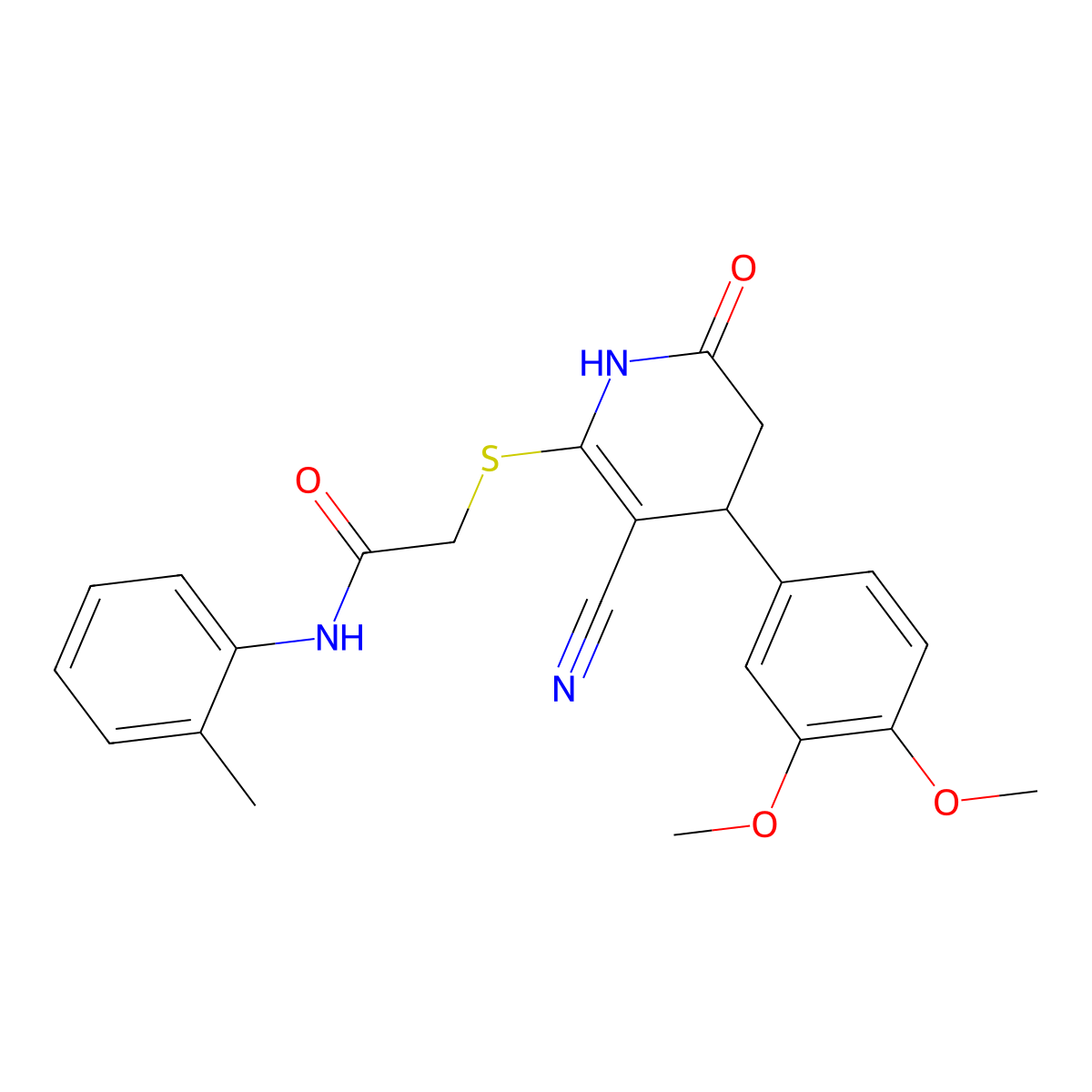 2-{[3-cyano-4-(3,4-dimethoxyphenyl)-6-oxo-1,4,5,6-tetrahydropyridin-2-yl]sulfanyl}-N-(2-methylphenyl)acetamide molecular structure, CAS 369397-81-9