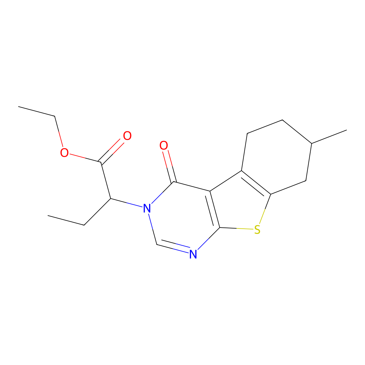 ethyl 2-(7-methyl-4-oxo-5,6,7,8-tetrahydro[1]benzothieno[2,3-d]pyrimidin-3(4H)-yl)butanoate molecular structure, CAS 369397-89-7