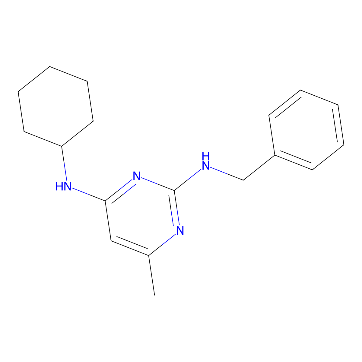 N2-benzyl-N4-cyclohexyl-6-methylpyrimidine-2,4-diamine molecular structure, CAS 369397-92-2