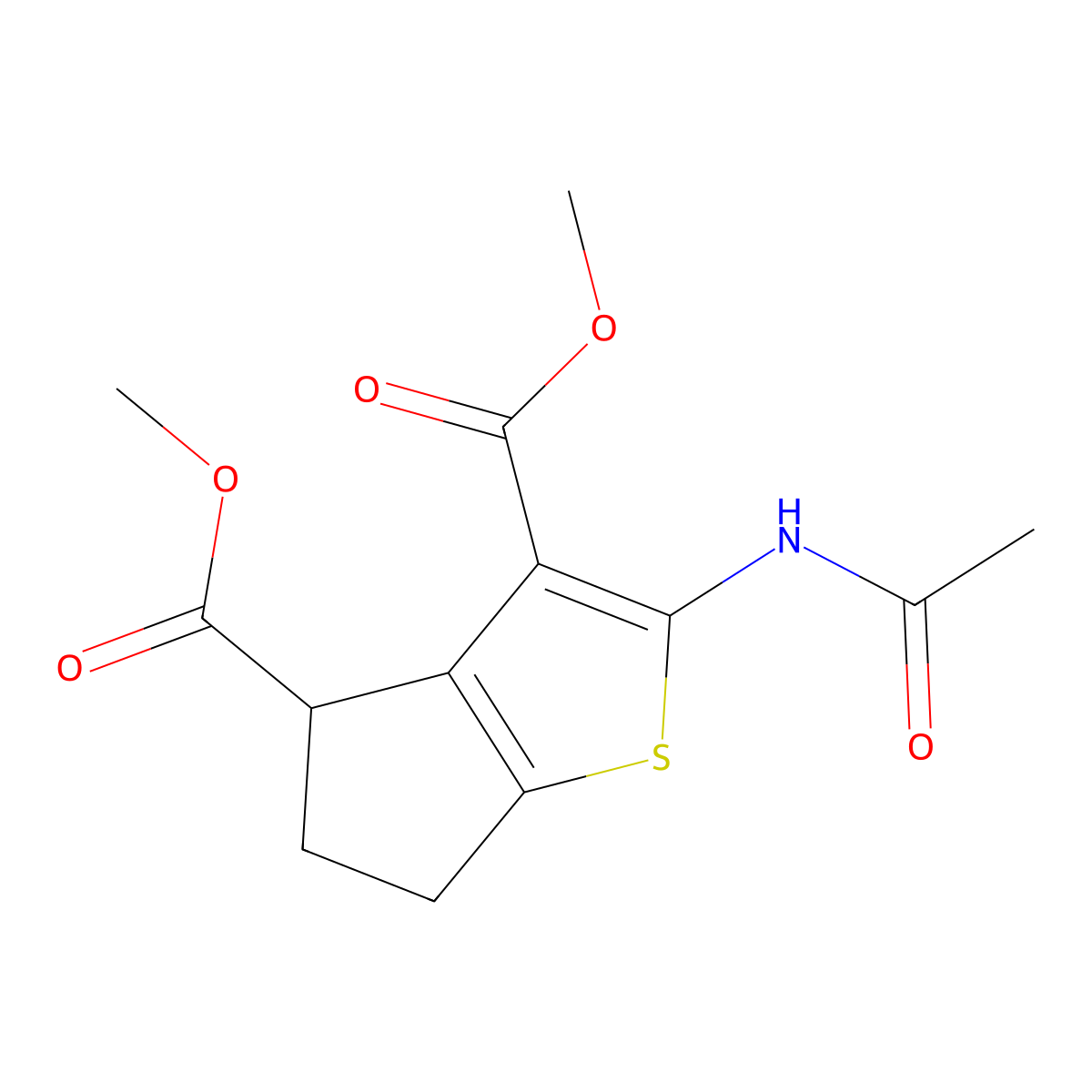 dimethyl 2-(acetylamino)-5,6-dihydro-4H-cyclopenta[b]thiophene-3,4-dicarboxylate molecular structure, CAS 369398-00-5