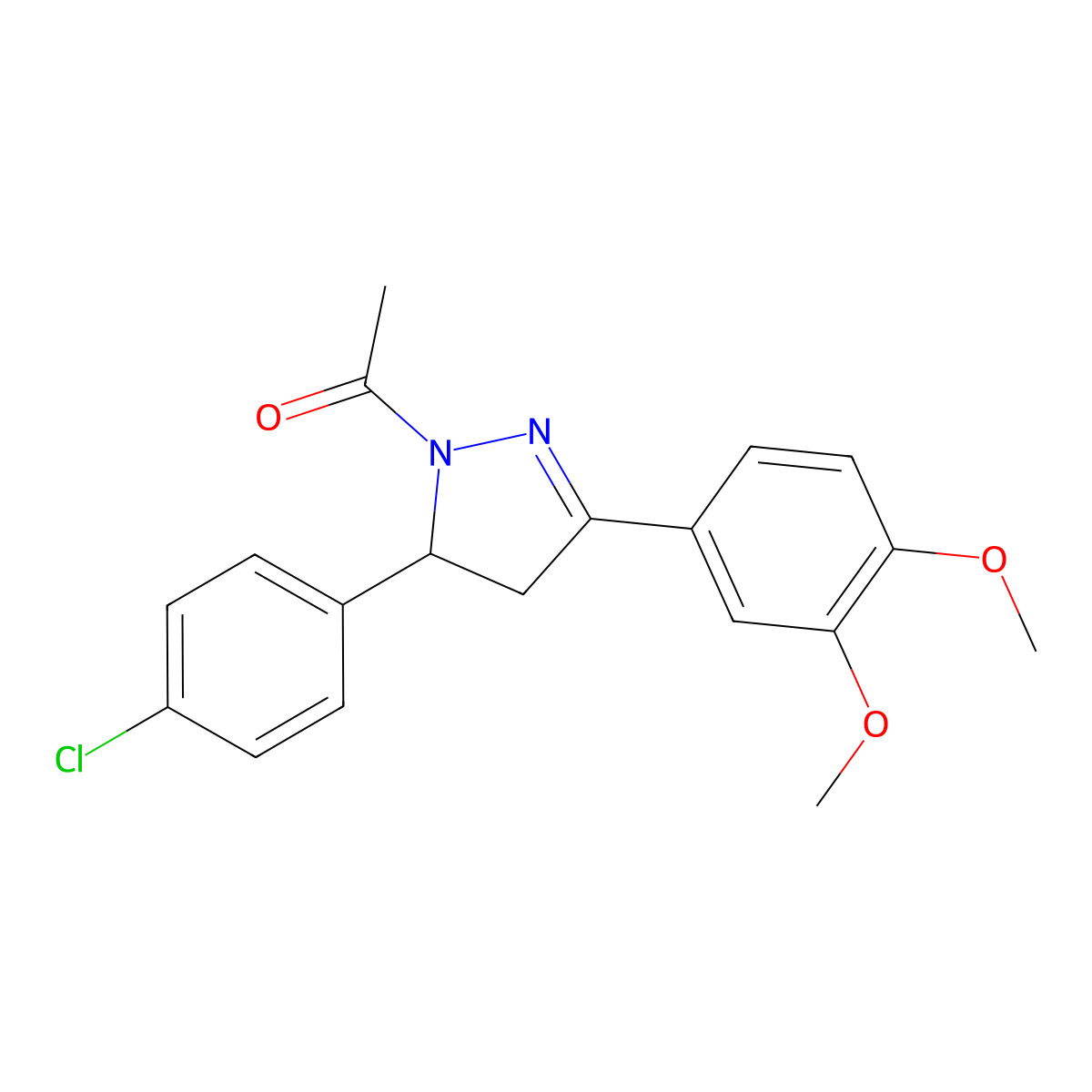 1-(5-(4-chlorophenyl)-3-(3,4-dimethoxyphenyl)-4,5-dihydro-1H-pyrazol-1-yl)ethanone molecular structure, CAS 369398-09-4