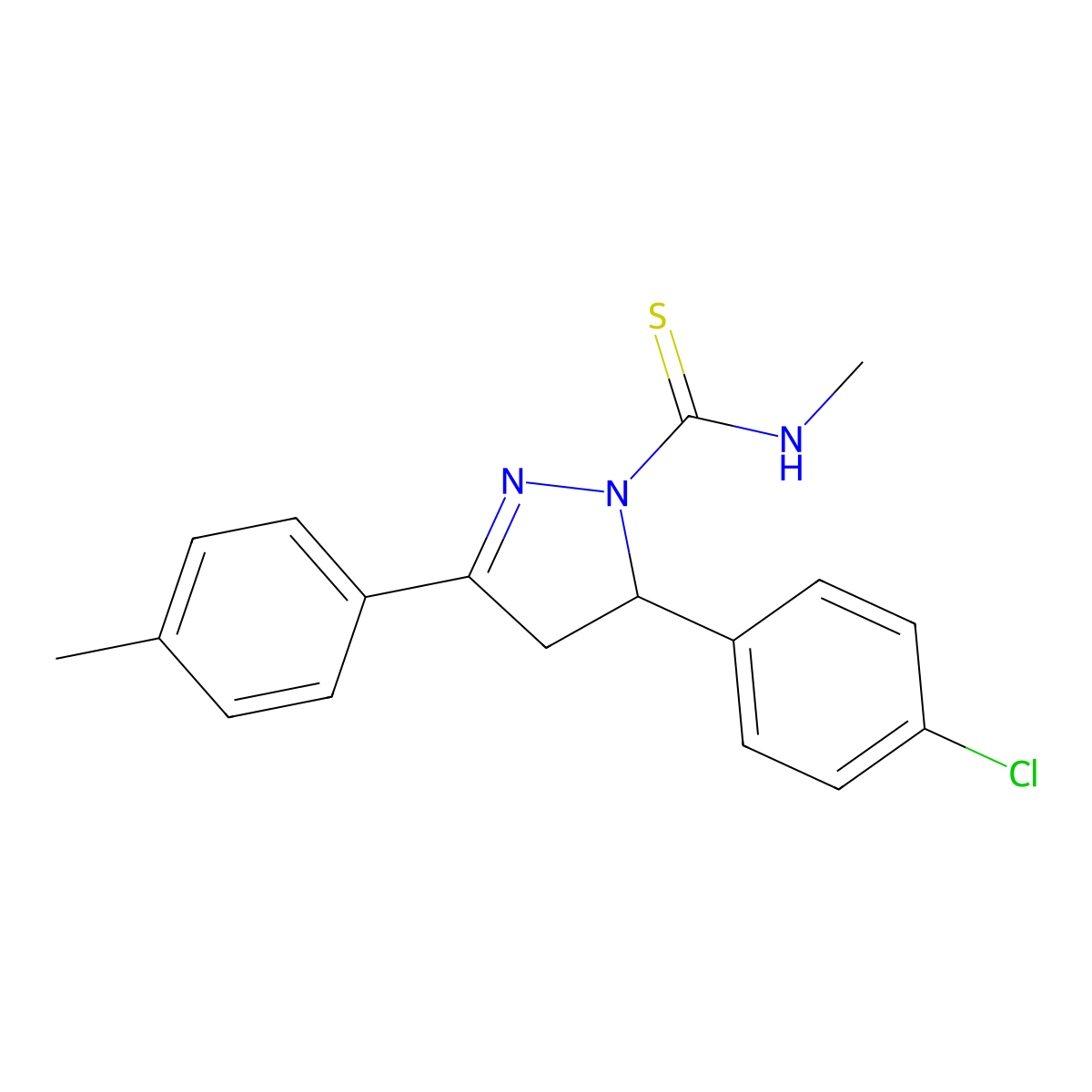 5-(4-chlorophenyl)-N-methyl-3-(p-tolyl)-4,5-dihydro-1H-pyrazole-1-carbothioamide molecular structure, CAS 369398-15-2