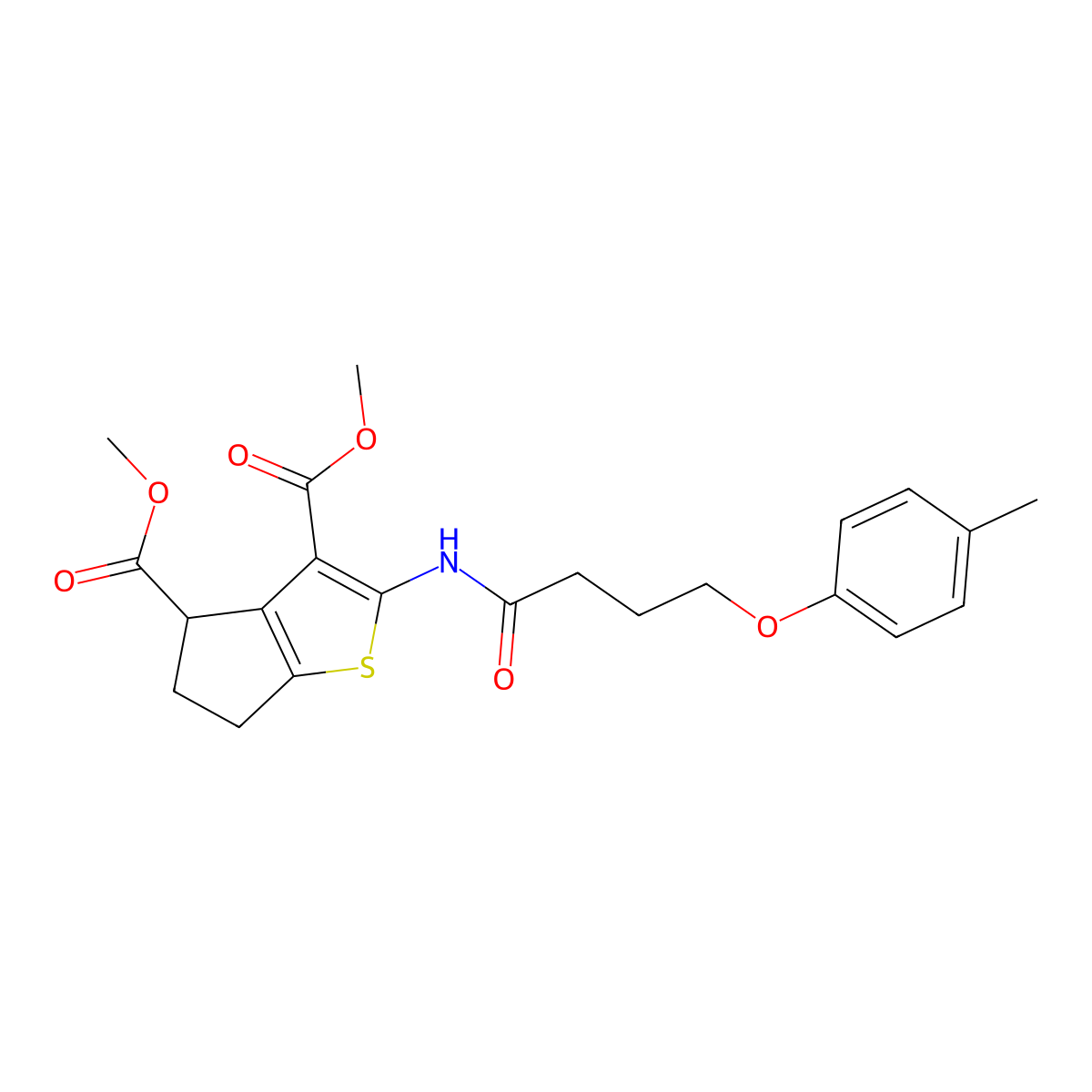 dimethyl 2-{[4-(4-methylphenoxy)butanoyl]amino}-5,6-dihydro-4H-cyclopenta[b]thiophene-3,4-dicarboxylate molecular structure, CAS 369398-26-5