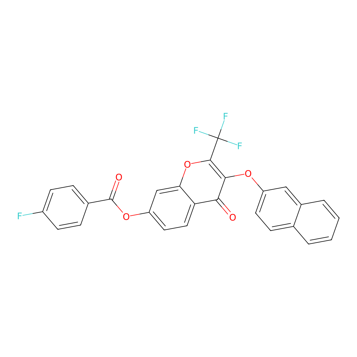 3-(2-naphthyloxy)-4-oxo-2-(trifluoromethyl)-4H-chromen-7-yl 4-fluorobenzoate molecular structure, CAS 369398-80-1