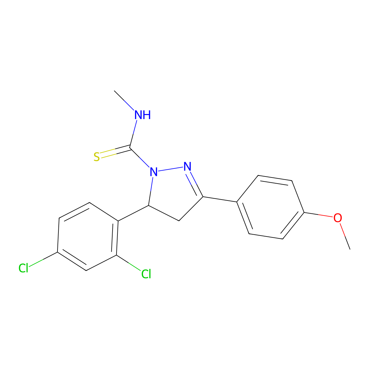5-(2,4-dichlorophenyl)-3-(4-methoxyphenyl)-N-methyl-4,5-dihydro-1H-pyrazole-1-carbothioamide molecular structure, CAS 369398-83-4