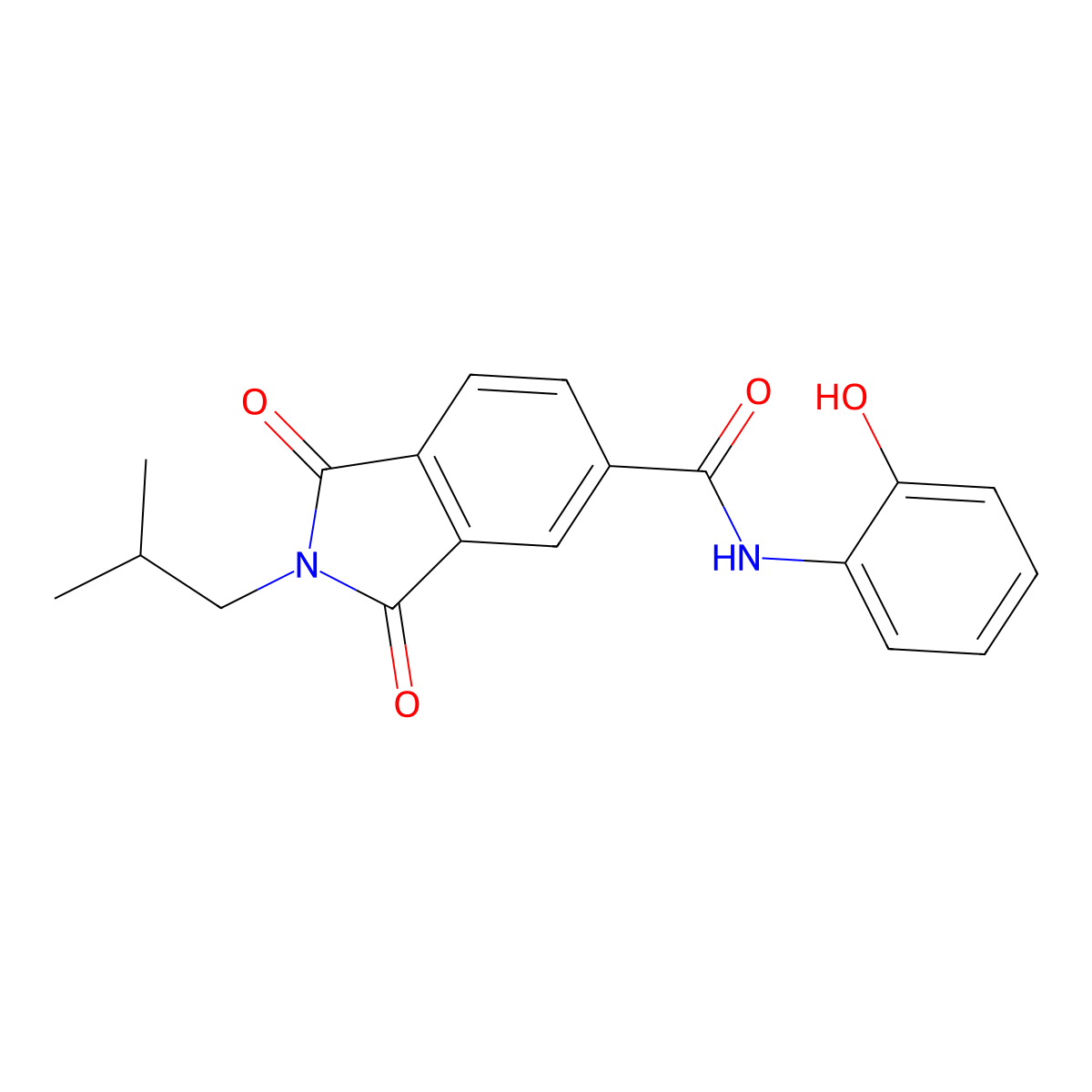 N-(2-hydroxyphenyl)-2-(2-methylpropyl)-1,3-dioxoisoindole-5-carboxamide molecular structure, CAS 369398-87-8