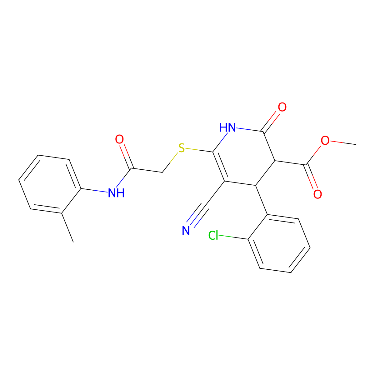 methyl 4-(2-chlorophenyl)-5-cyano-6-[2-(2-methylanilino)-2-oxoethyl]sulfanyl-2-oxo-3,4-dihydro-1H-pyridine-3-carboxylate molecular structure, CAS 369398-89-0