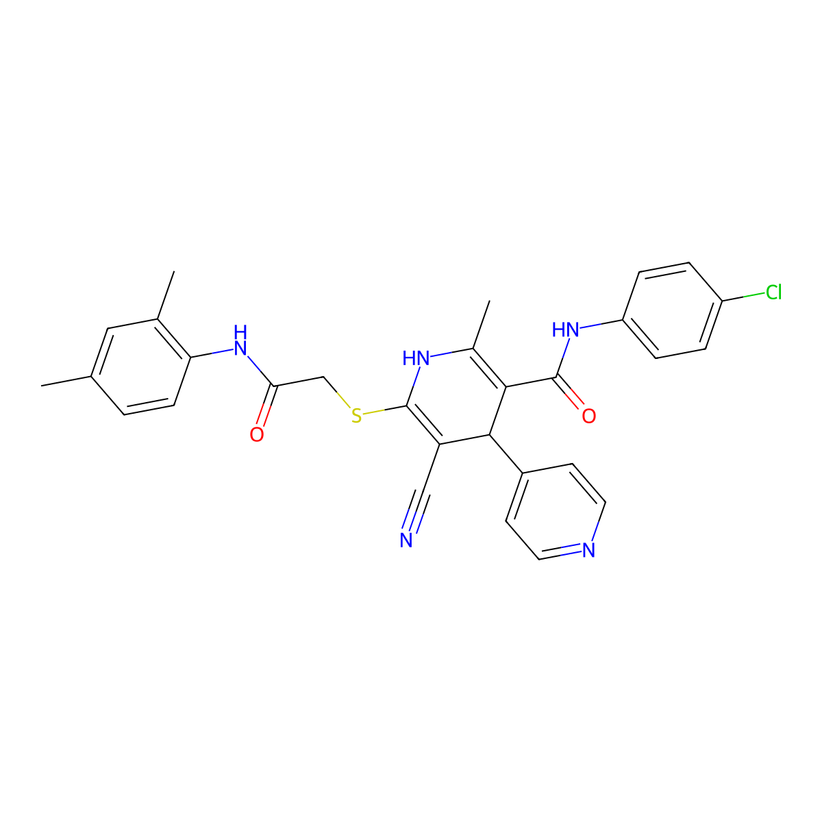 N-(4-chlorophenyl)-5-cyano-6-[2-(2,4-dimethylanilino)-2-oxoethyl]sulfanyl-2-methyl-4-pyridin-4-yl-1,4-dihydropyridine-3-carboxamide molecular structure, CAS 369398-91-4