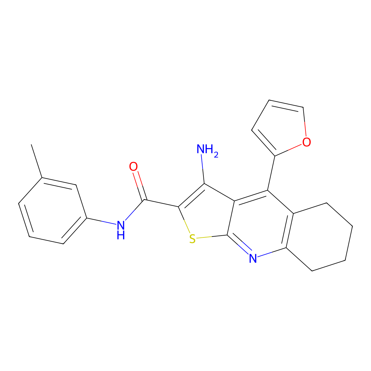 3-amino-4-(furan-2-yl)-N-(m-tolyl)-5,6,7,8-tetrahydrothieno[2,3-b]quinoline-2-carboxamide molecular structure, CAS 369398-92-5
