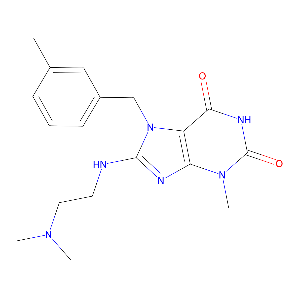 8-{[2-(dimethylamino)ethyl]amino}-3-methyl-7-(3-methylbenzyl)-3,7-dihydro-1H-purine-2,6-dione molecular structure, CAS 369398-99-2