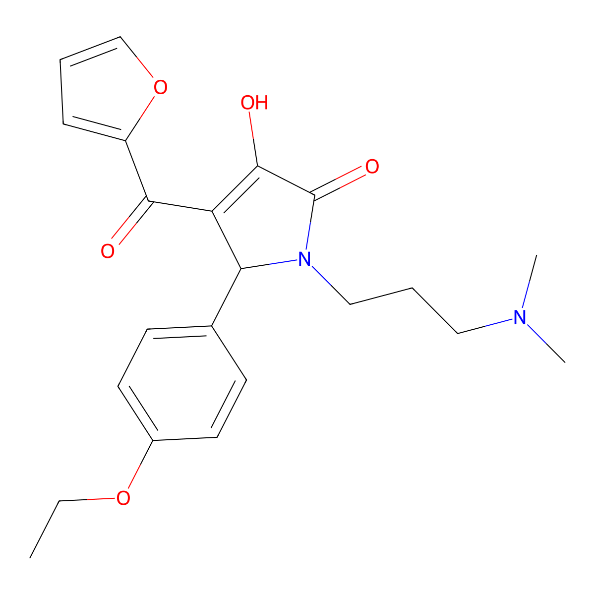 (4E)-1-[3-(dimethylamino)propyl]-5-(4-ethoxyphenyl)-4-[furan-2-yl(hydroxy)methylidene]pyrrolidine-2,3-dione molecular structure, CAS 369399-20-2