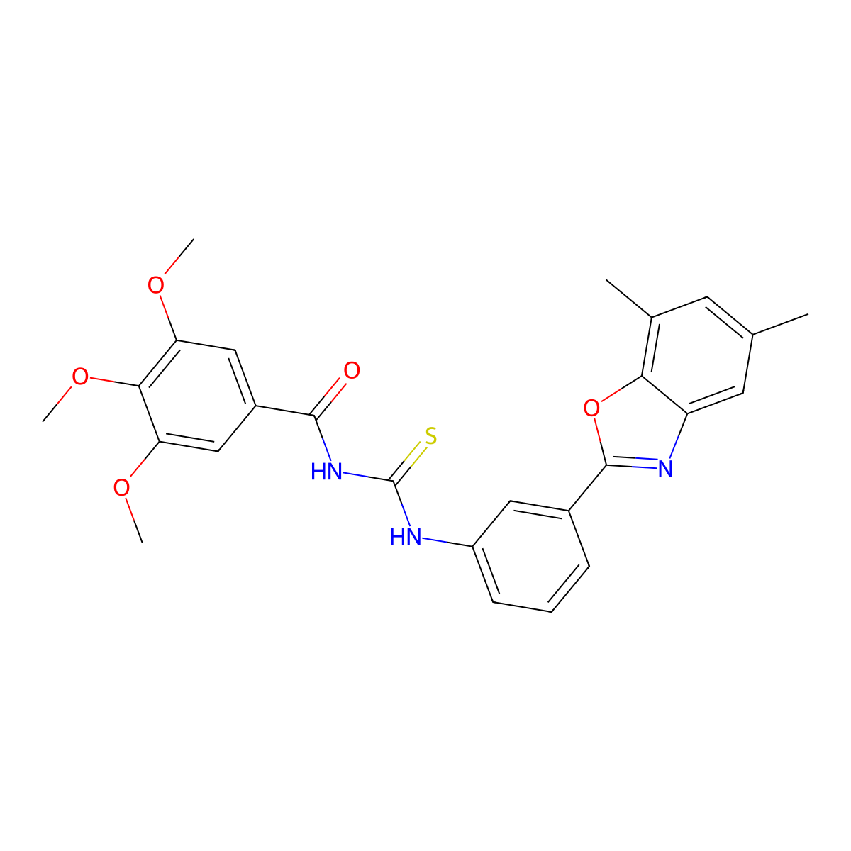 N-[[3-(5,7-dimethyl-1,3-benzoxazol-2-yl)phenyl]carbamothioyl]-3,4,5-trimethoxybenzamide molecular structure, CAS 369399-31-5