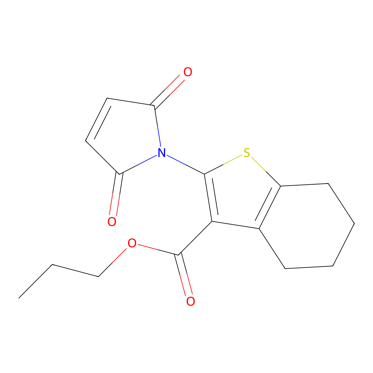 Propyl 2-(2,5-dioxo-2,5-dihydro-1H-pyrrol-1-yl)-4,5,6,7-tetrahydrobenzo[b]thiophene-3-carboxylate molecular structure, CAS 369399-59-7