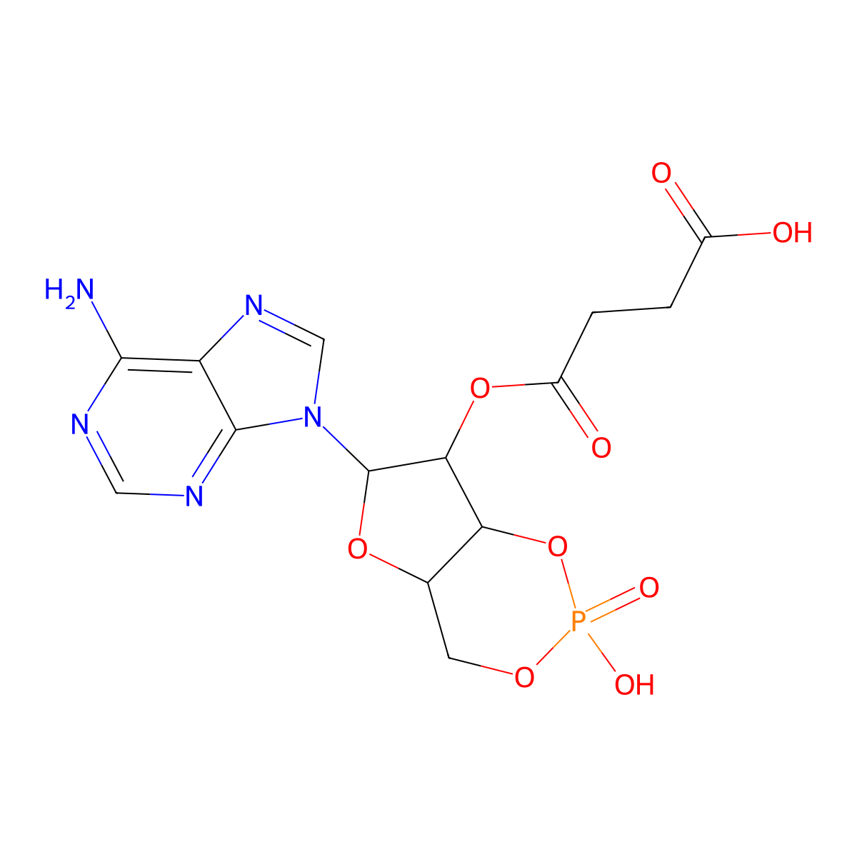 Adenosine, cyclic 3',5'-(hydrogen phosphate) 2'-(hydrogen butanedioate) molecular structure, CAS 36940-87-1