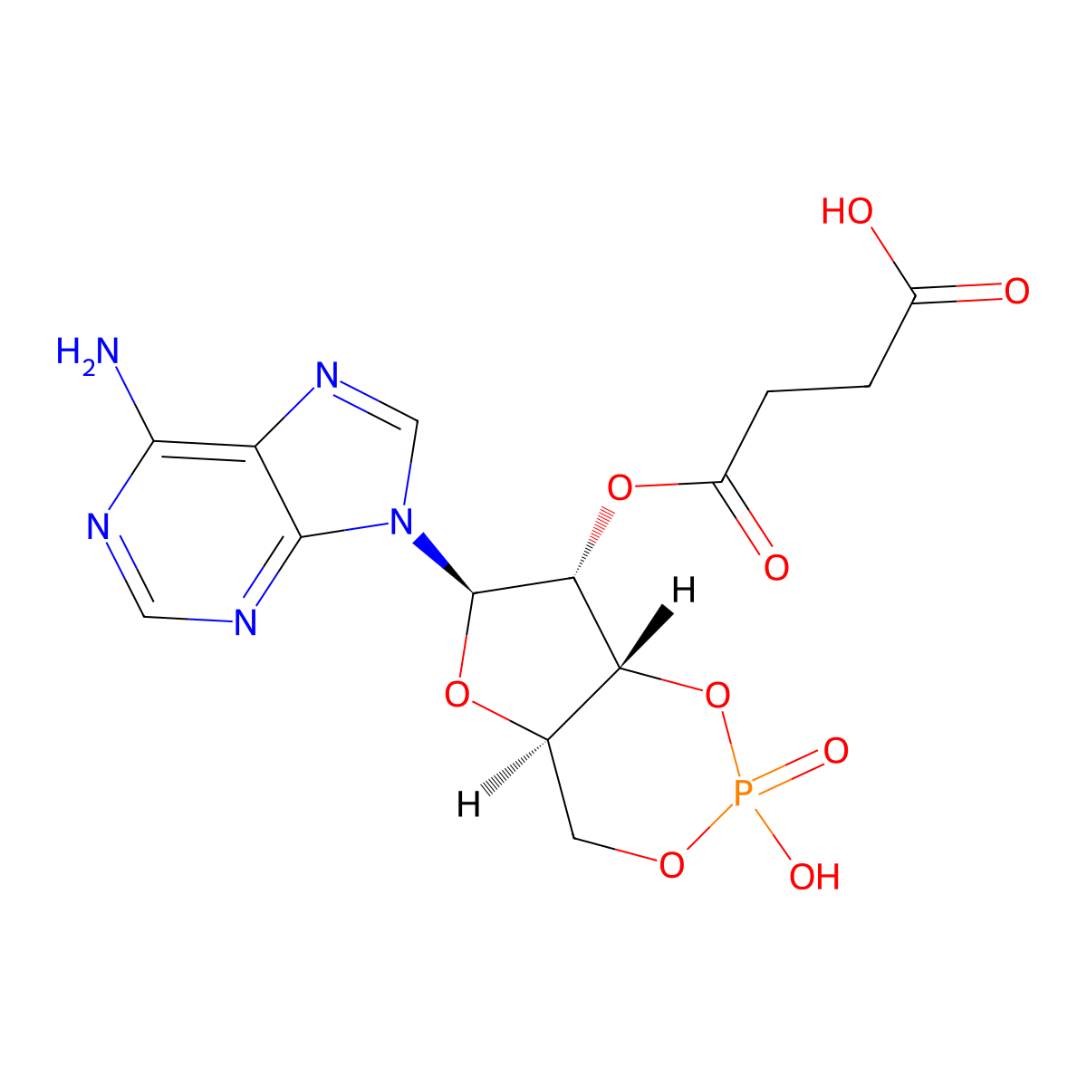 Adenosine, cyclic 3',5'-(hydrogen phosphate) 2'-(hydrogen butanedioate) molecular structure, CAS 36940-87-1