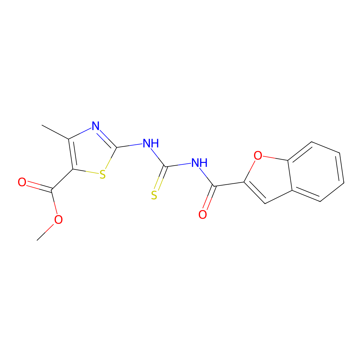 Methyl 2-(1-benzofuran-2-carbonylcarbamothioylamino)-4-methyl-1,3-thiazole-5-carboxylate molecular structure, CAS 369400-17-9