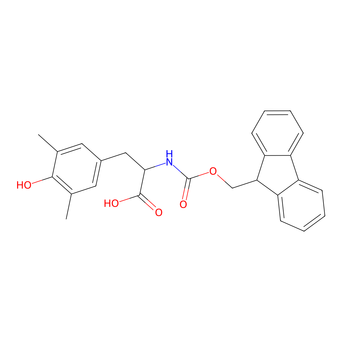 (S)-2-((((9H-Fluoren-9-yl)methoxy)carbonyl)amino)-3-(4-hydroxy-3,5-dimethylphenyl)propanoic acid molecular structure, CAS 369401-19-4