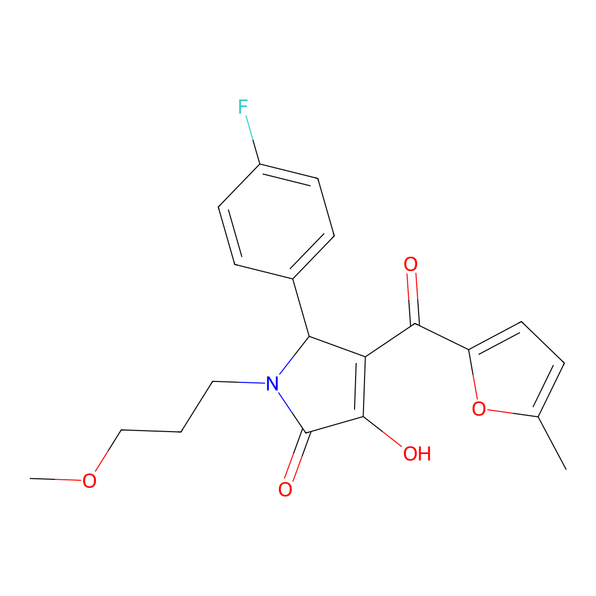 (4E)-5-(4-fluorophenyl)-4-[hydroxy(5-methylfuran-2-yl)methylidene]-1-(3-methoxypropyl)pyrrolidine-2,3-dione molecular structure, CAS 369401-39-8