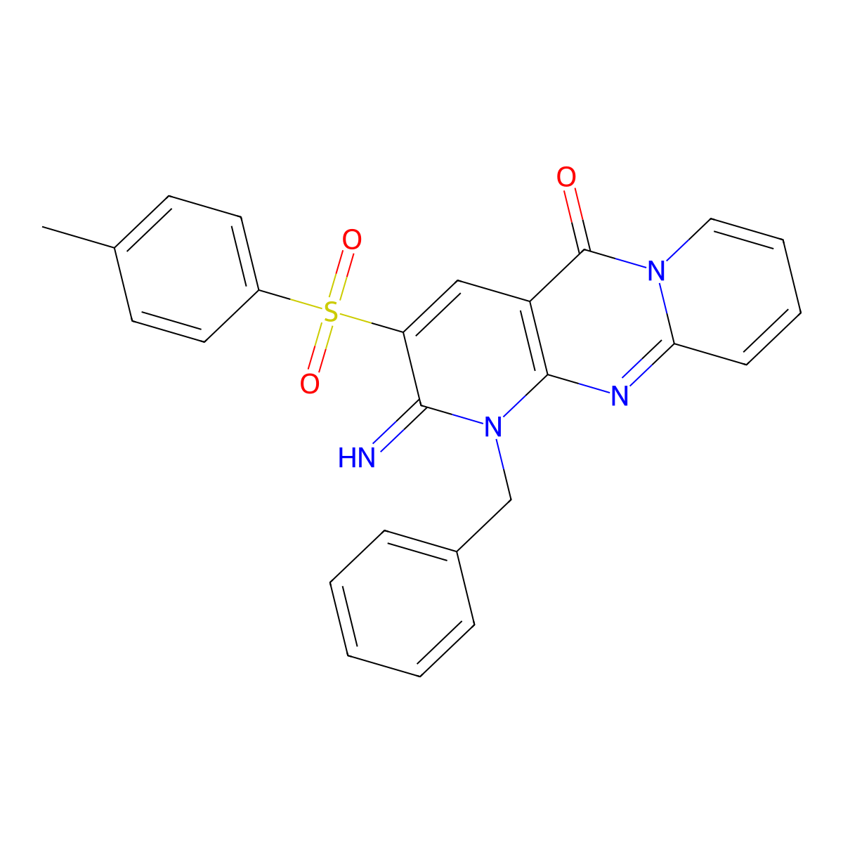 1-benzyl-2-imino-3-[(4-methylphenyl)sulfonyl]-1,2-dihydro-5H-dipyrido[1,2-a:2,3-d]pyrimidin-5-one molecular structure, CAS 369401-45-6