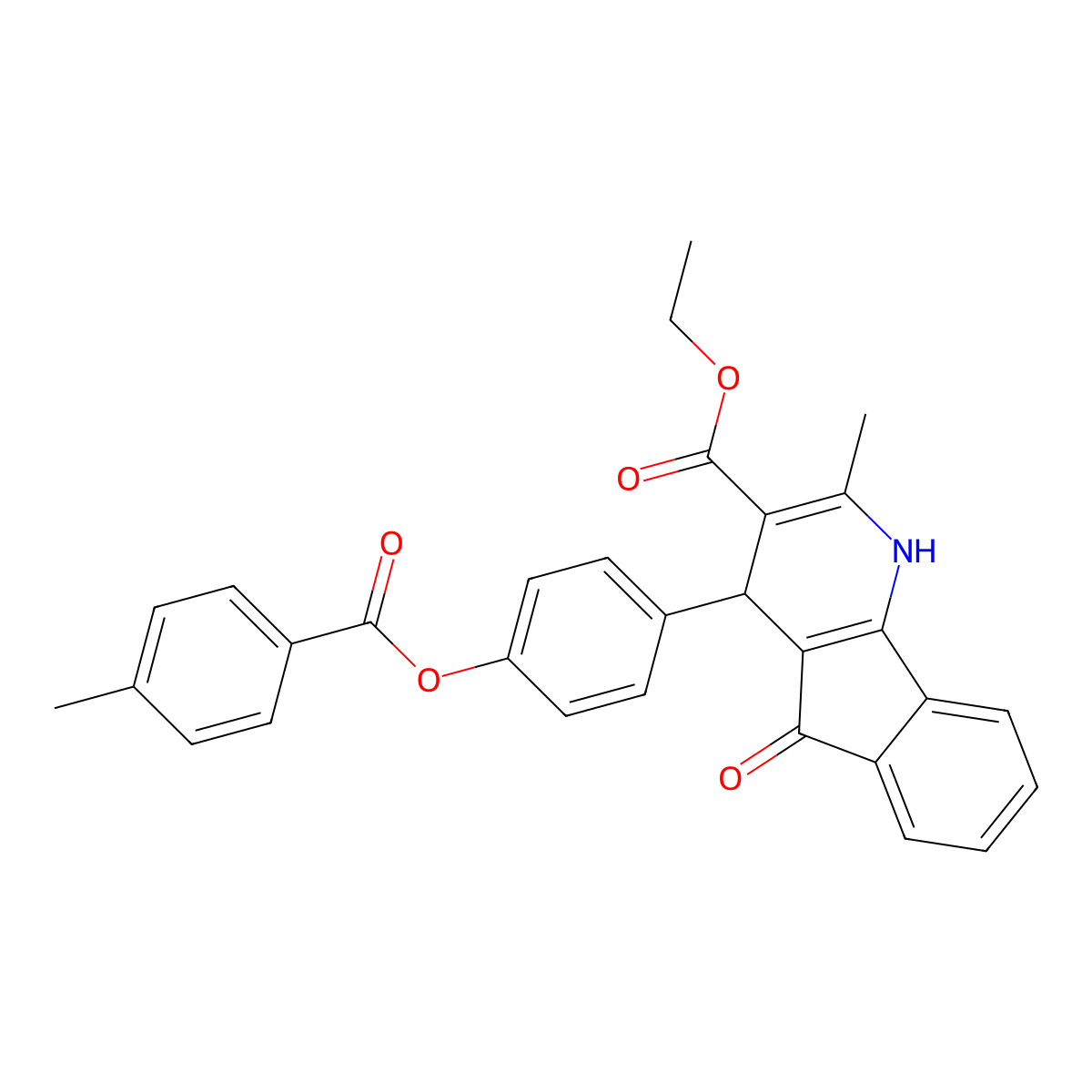 ethyl 2-methyl-4-(4-{[(4-methylphenyl)carbonyl]oxy}phenyl)-5-oxo-4,5-dihydro-1H-indeno[1,2-b]pyridine-3-carboxylate molecular structure, CAS 369401-53-6