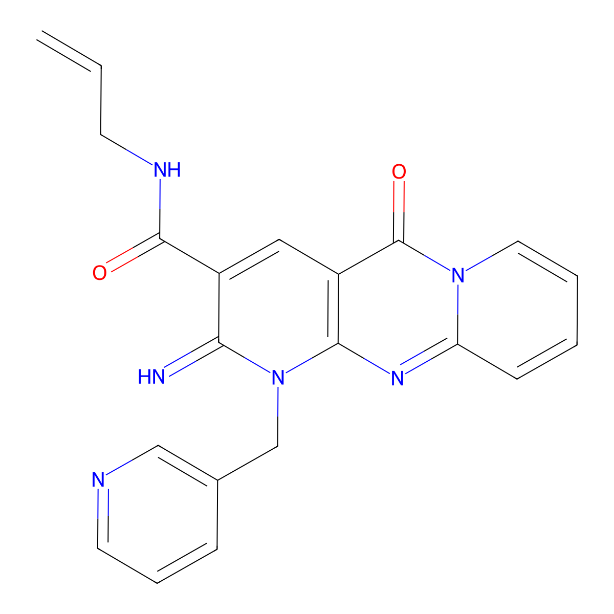 6-imino-2-oxo-N-(prop-2-en-1-yl)-7-[(pyridin-3-yl)methyl]-1,7,9-triazatricyclo[8.4.0.0^{3,8}]tetradeca-3(8),4,9,11,13-pentaene-5-carboxamide molecular structure, CAS 369401-59-2