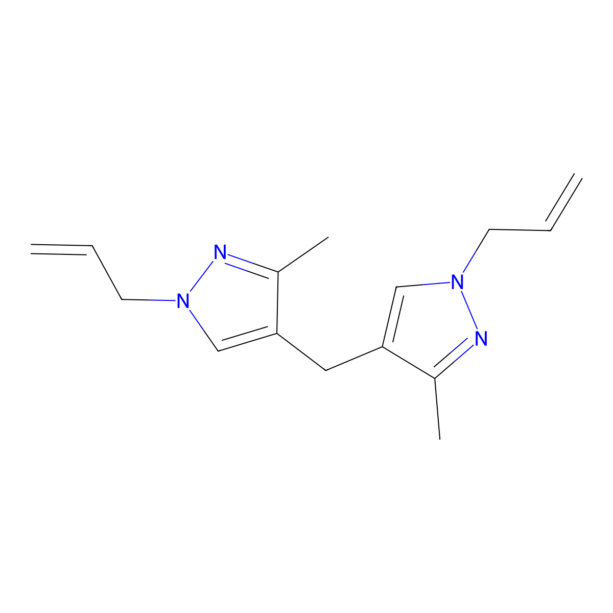 3-Methyl-4-[(3-methyl-1-prop-2-enylpyrazol-4-yl)methyl]-1-prop-2-enylpyrazole molecular structure, CAS 369401-83-2