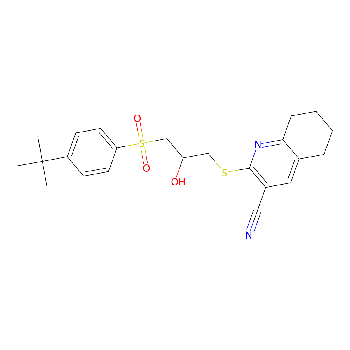 2-[3-(4-Tert-butylphenyl)sulfonyl-2-hydroxypropyl]sulfanyl-5,6,7,8-tetrahydroquinoline-3-carbonitrile molecular structure, CAS 369402-83-5