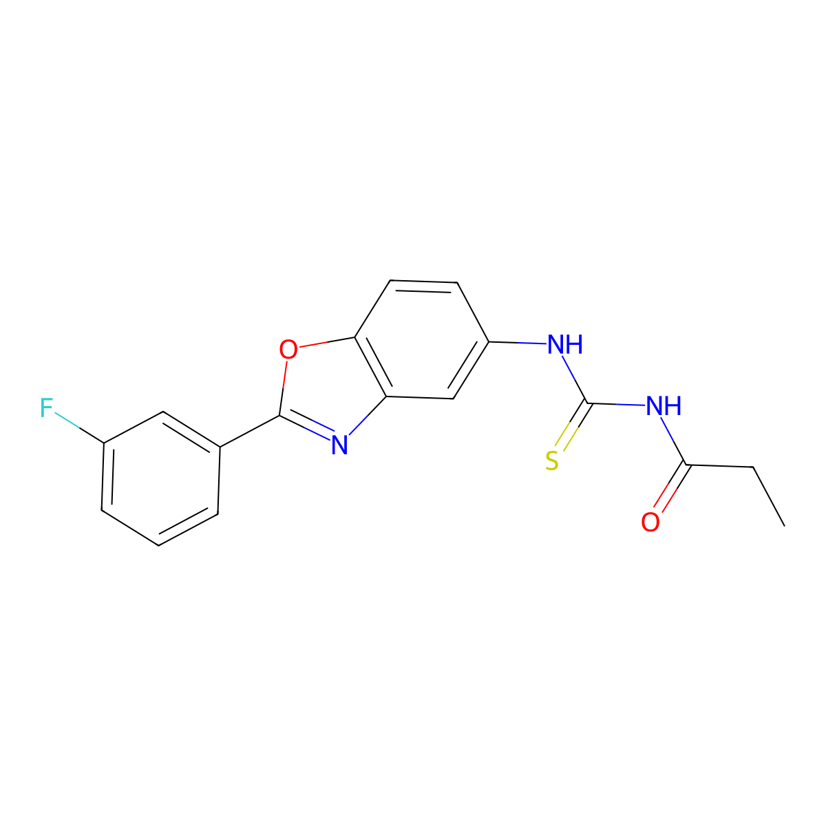 N-[[2-(3-fluorophenyl)-1,3-benzoxazol-5-yl]carbamothioyl]propanamide molecular structure, CAS 369402-88-0