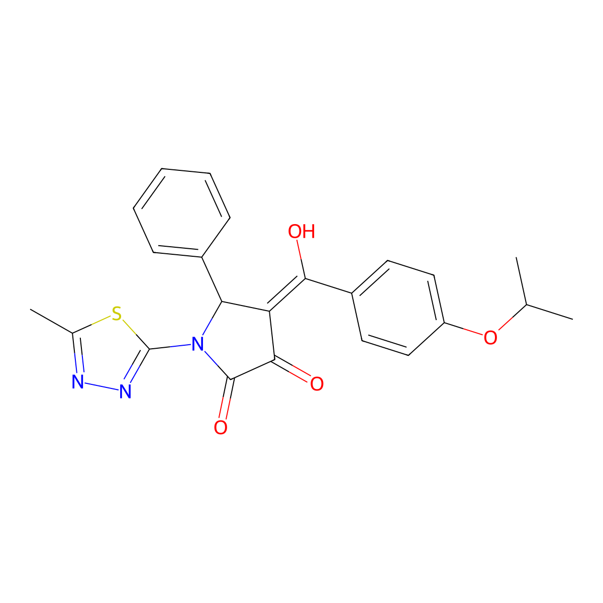 3-hydroxy-1-(5-methyl-1,3,4-thiadiazol-2-yl)-5-phenyl-4-[4-(propan-2-yloxy)benzoyl]-2,5-dihydro-1H-pyrrol-2-one molecular structure, CAS 369402-89-1