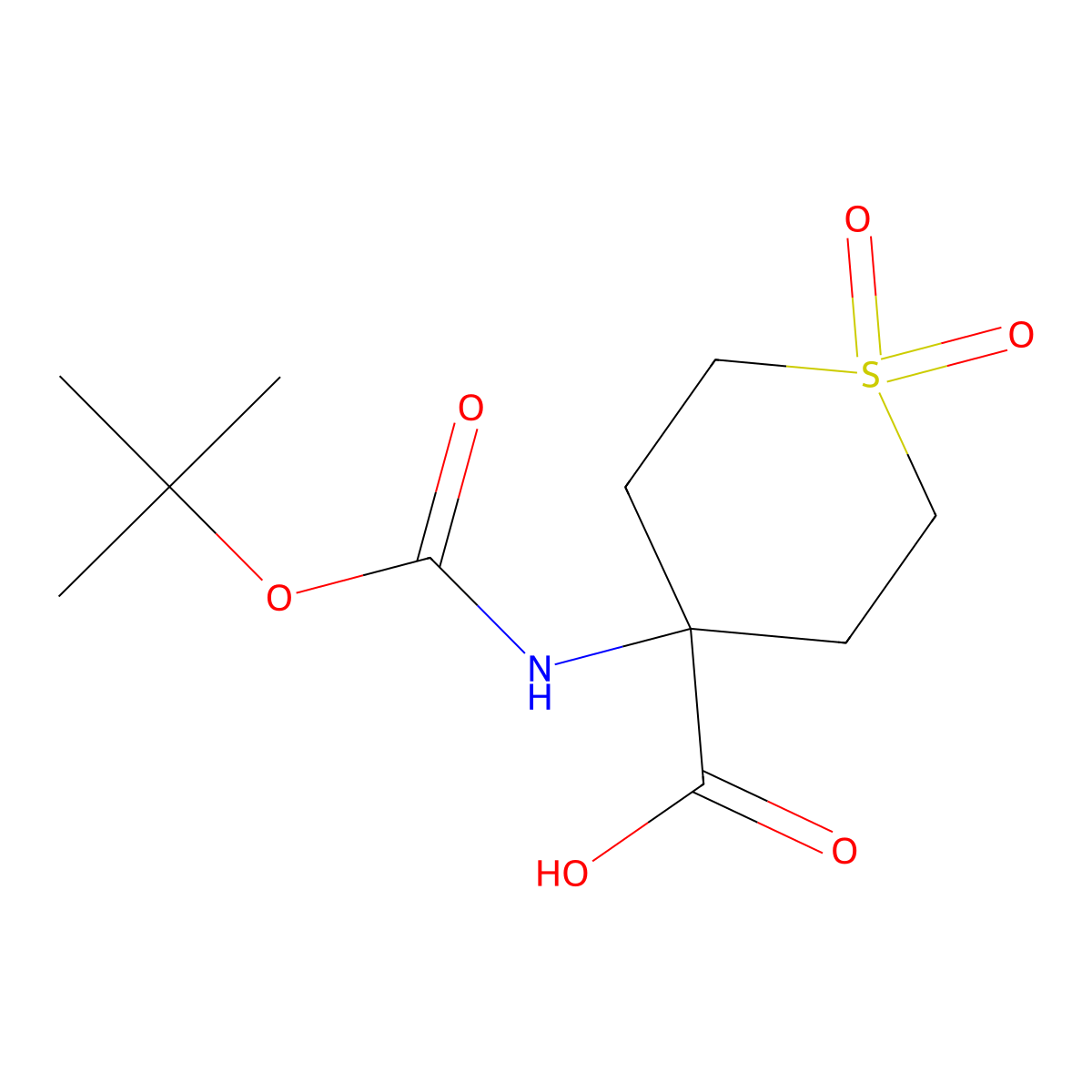 4-(((Tert-butoxy)carbonyl)amino)-1,1-dioxo-1lambda6-thiane-4-carboxylic acid molecular structure, CAS 369402-94-8