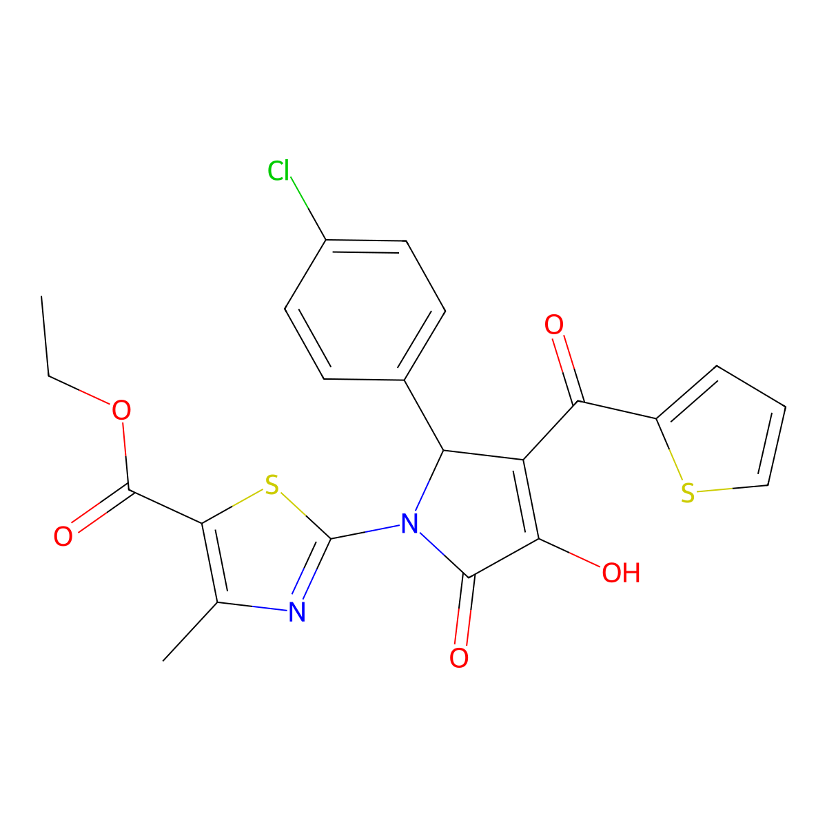 ethyl 2-{(3E)-2-(4-chlorophenyl)-3-[hydroxy(thiophen-2-yl)methylidene]-4,5-dioxopyrrolidin-1-yl}-4-methyl-1,3-thiazole-5-carboxylate molecular structure, CAS 369402-97-1