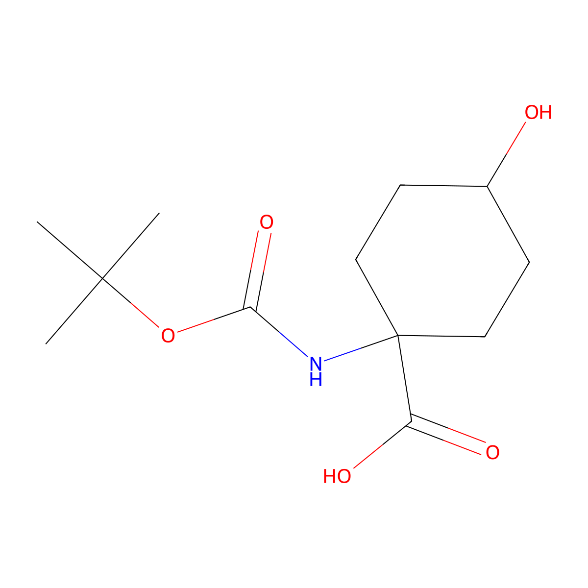 1-Amino-4-hydroxycylclohexane-1-carboxylic acid, N-BOC protected molecular structure, CAS 369403-08-7