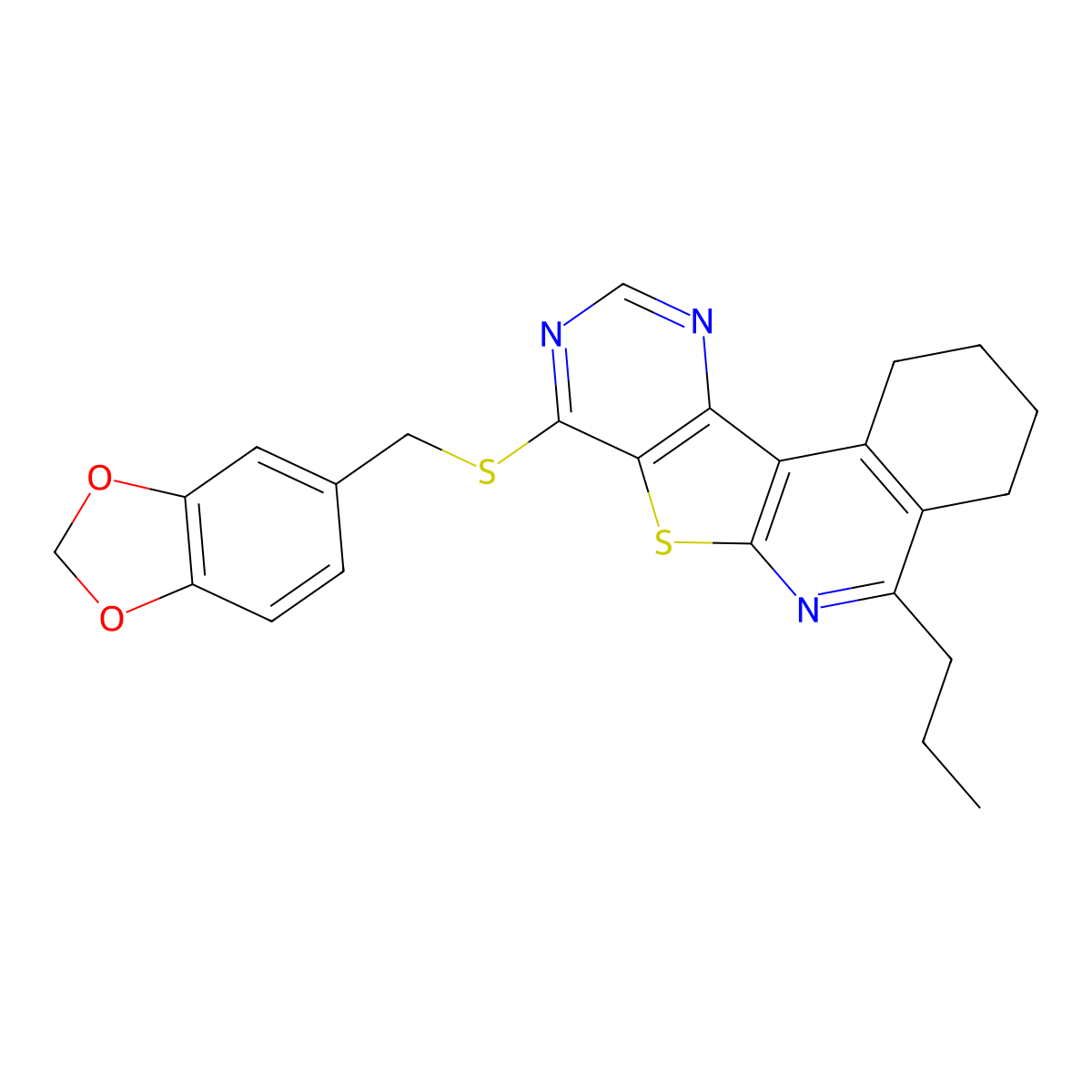 8-[(1,3-Benzodioxol-5-ylmethyl)sulfanyl]-5-propyl-1,2,3,4-tetrahydropyrimido[4',5':4,5]thieno[2,3-c]isoquinoline molecular structure, CAS 369403-09-8
