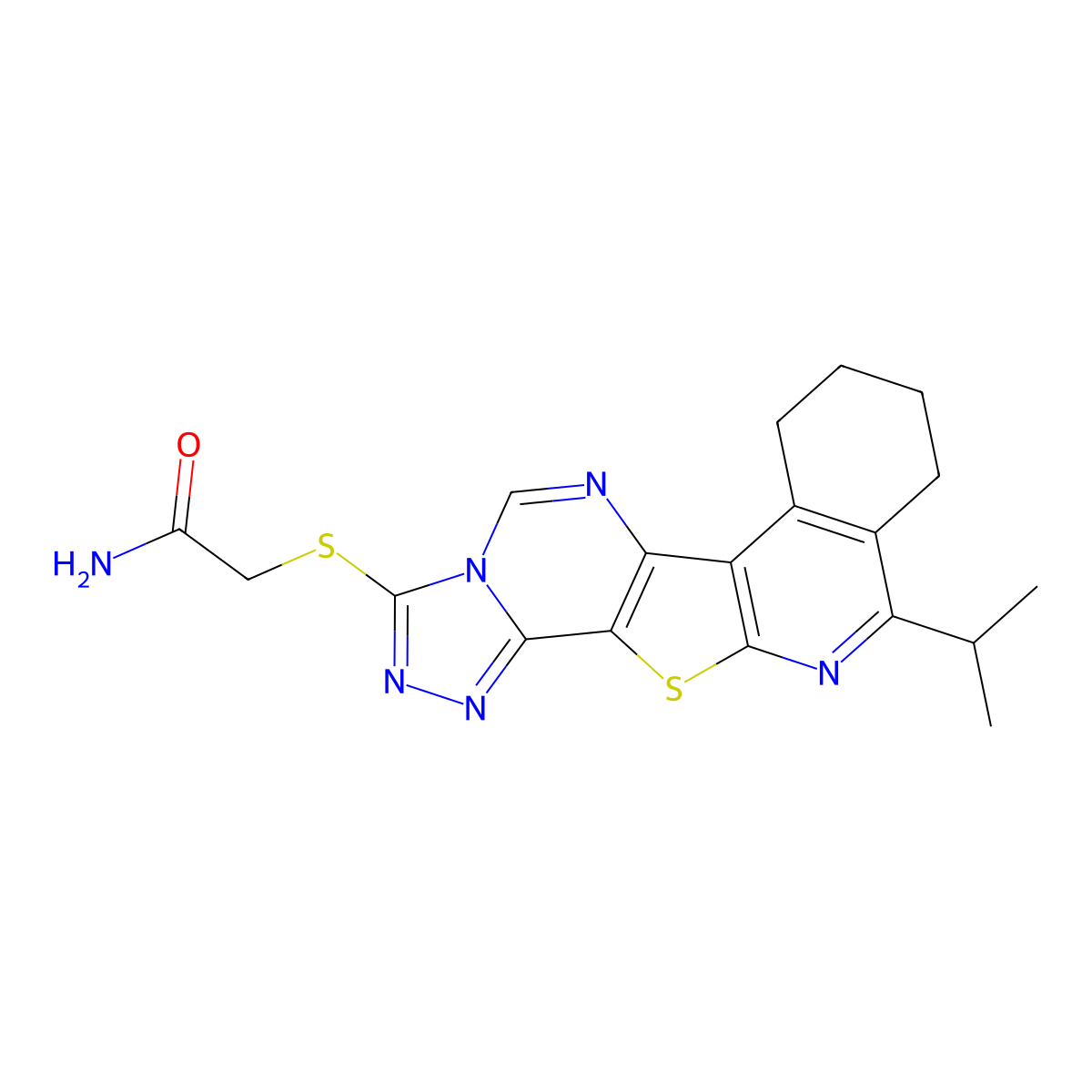 2-[(14-Propan-2-yl-11-thia-3,5,7,8,13-pentazapentacyclo[10.8.0.02,10.05,9.015,20]icosa-1(12),2(10),3,6,8,13,15(20)-heptaen-6-yl)sulfanyl]acetamide molecular structure, CAS 369403-14-5