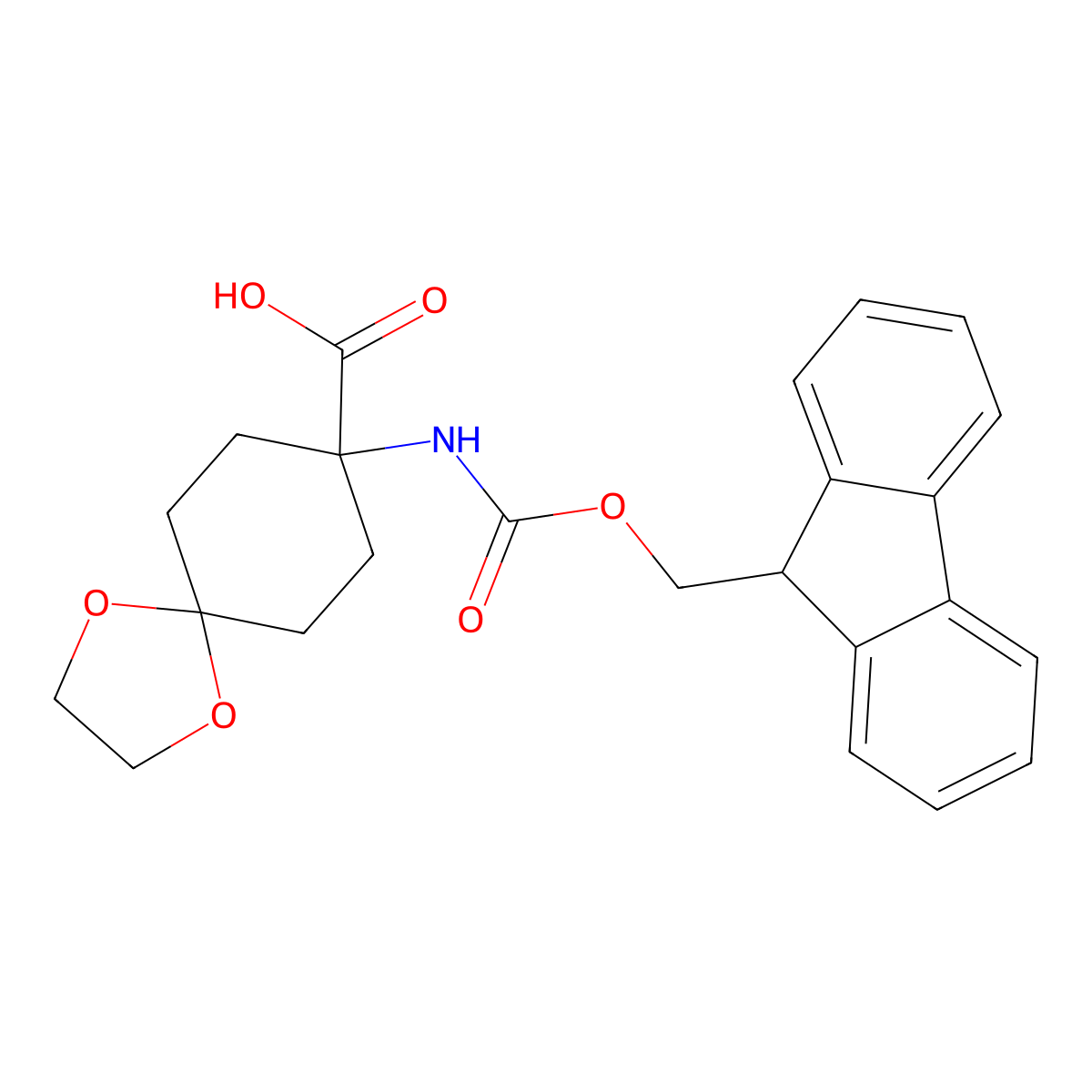 8-((((9H-Fluoren-9-yl)methoxy)carbonyl)amino)-1,4-dioxaspiro[4.5]decane-8-carboxylic acid molecular structure, CAS 369403-24-7