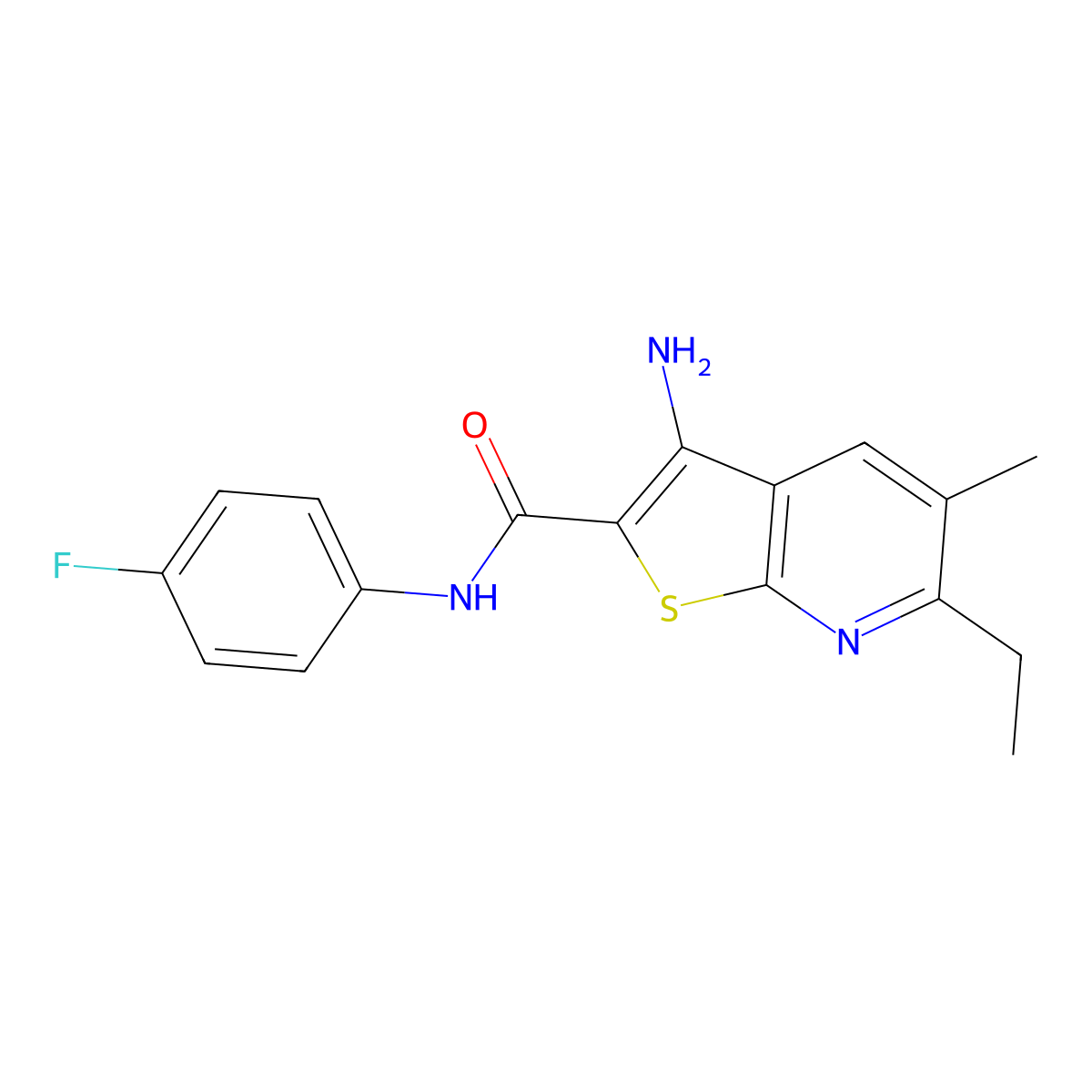 3-amino-6-ethyl-N-(4-fluorophenyl)-5-methylthieno[2,3-b]pyridine-2-carboxamide molecular structure, CAS 369403-34-9