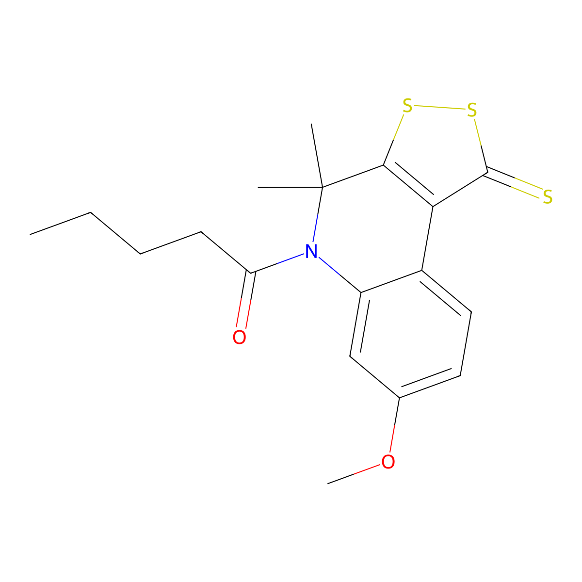 1-(7-methoxy-4,4-dimethyl-1-thioxo-1,4-dihydro-5H-[1,2]dithiolo[3,4-c]quinolin-5-yl)pentan-1-one molecular structure, CAS 369403-38-3
