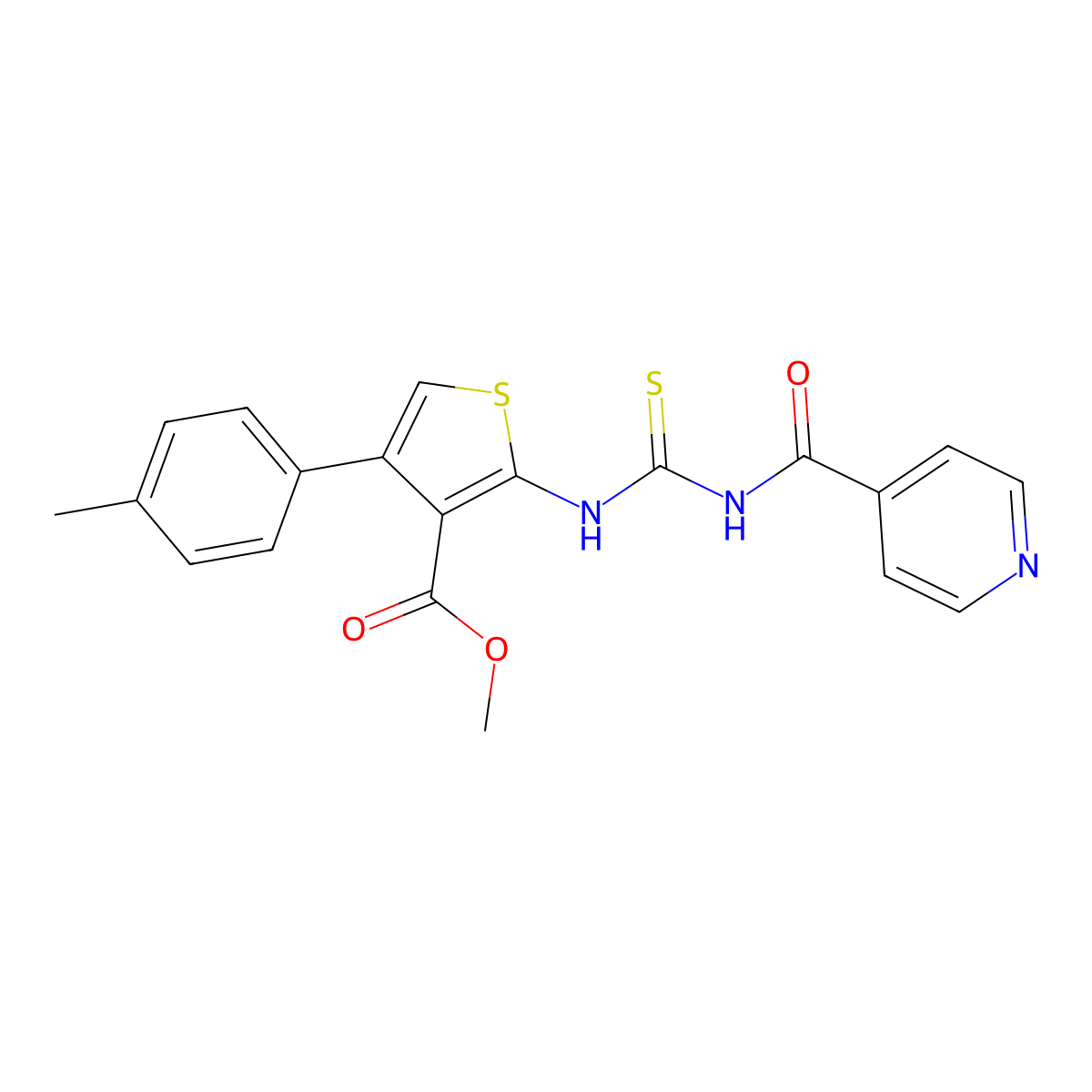 Methyl 2-(3-isonicotinoylthioureido)-4-(p-tolyl)thiophene-3-carboxylate molecular structure, CAS 369403-51-0
