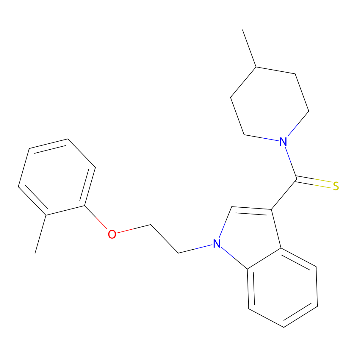 [1-[2-(2-Methylphenoxy)ethyl]indol-3-yl]-(4-methylpiperidin-1-yl)methanethione molecular structure, CAS 369403-61-2