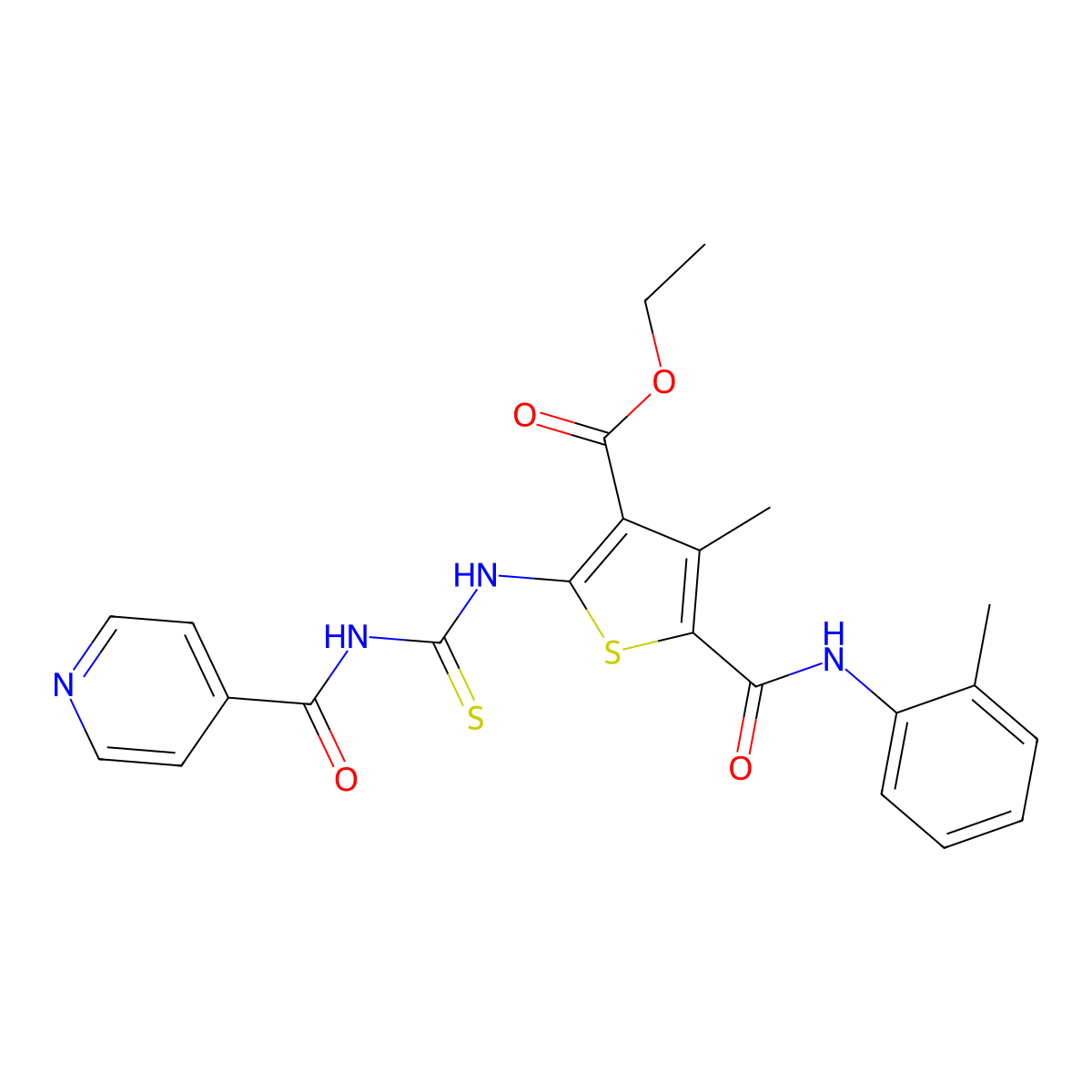 Ethyl 2-(3-isonicotinoylthioureido)-4-methyl-5-(o-tolylcarbamoyl)thiophene-3-carboxylate molecular structure, CAS 369404-17-1