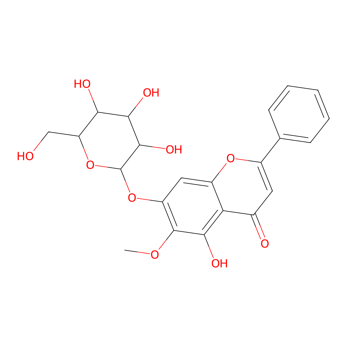 Baicalein 6-methyl ether 7-glucoside molecular structure, CAS 36948-77-3