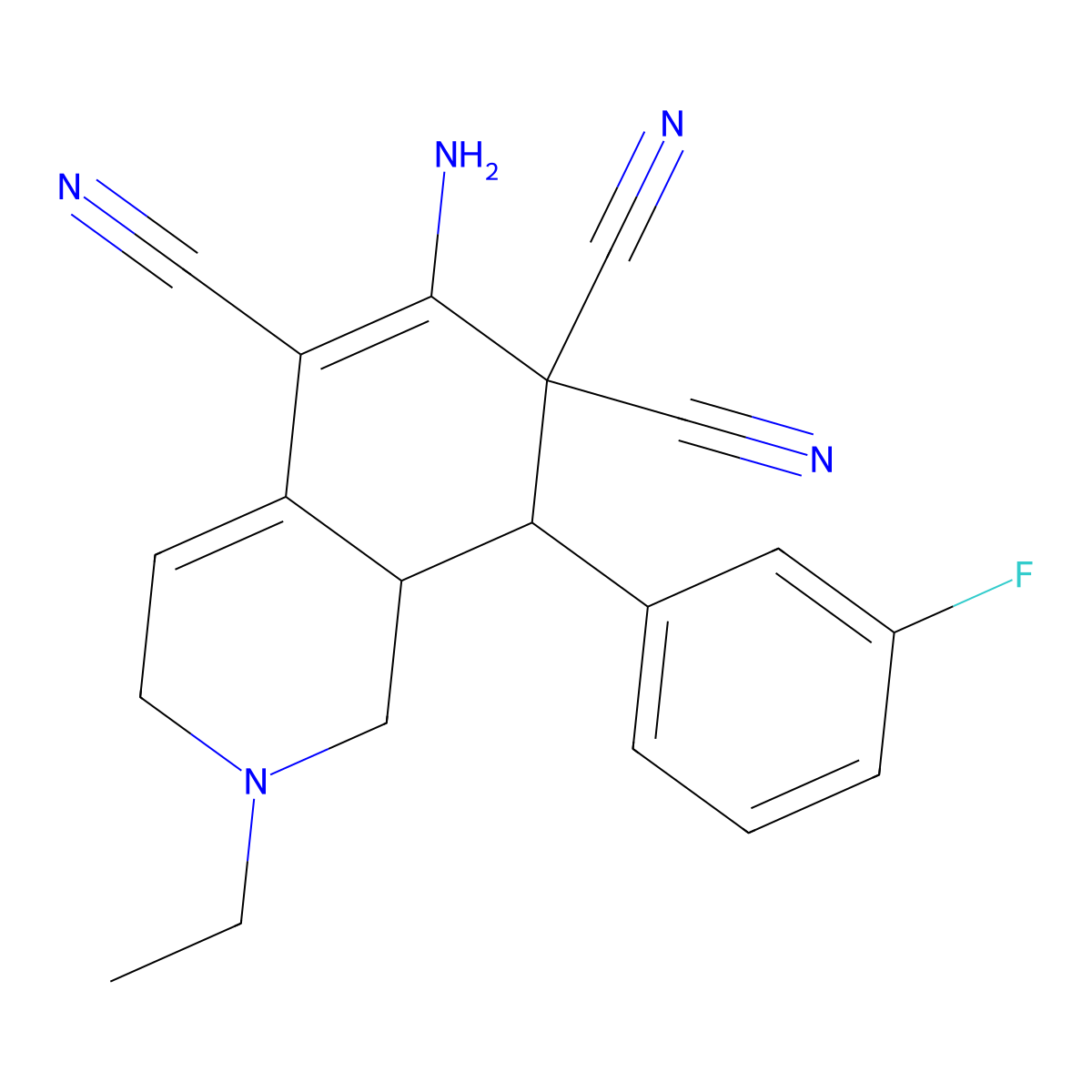 6-Amino-2-ethyl-8-(3-fluorophenyl)-1,3,8,8a-tetrahydroisoquinoline-5,7,7-tricarbonitrile molecular structure, CAS 369603-59-8