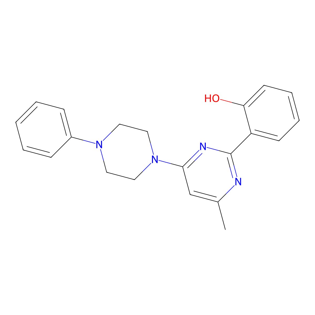 2-(4-Methyl-6-(4-phenylpiperazin-1-yl)pyrimidin-2-yl)phenol molecular structure, CAS 369603-92-9