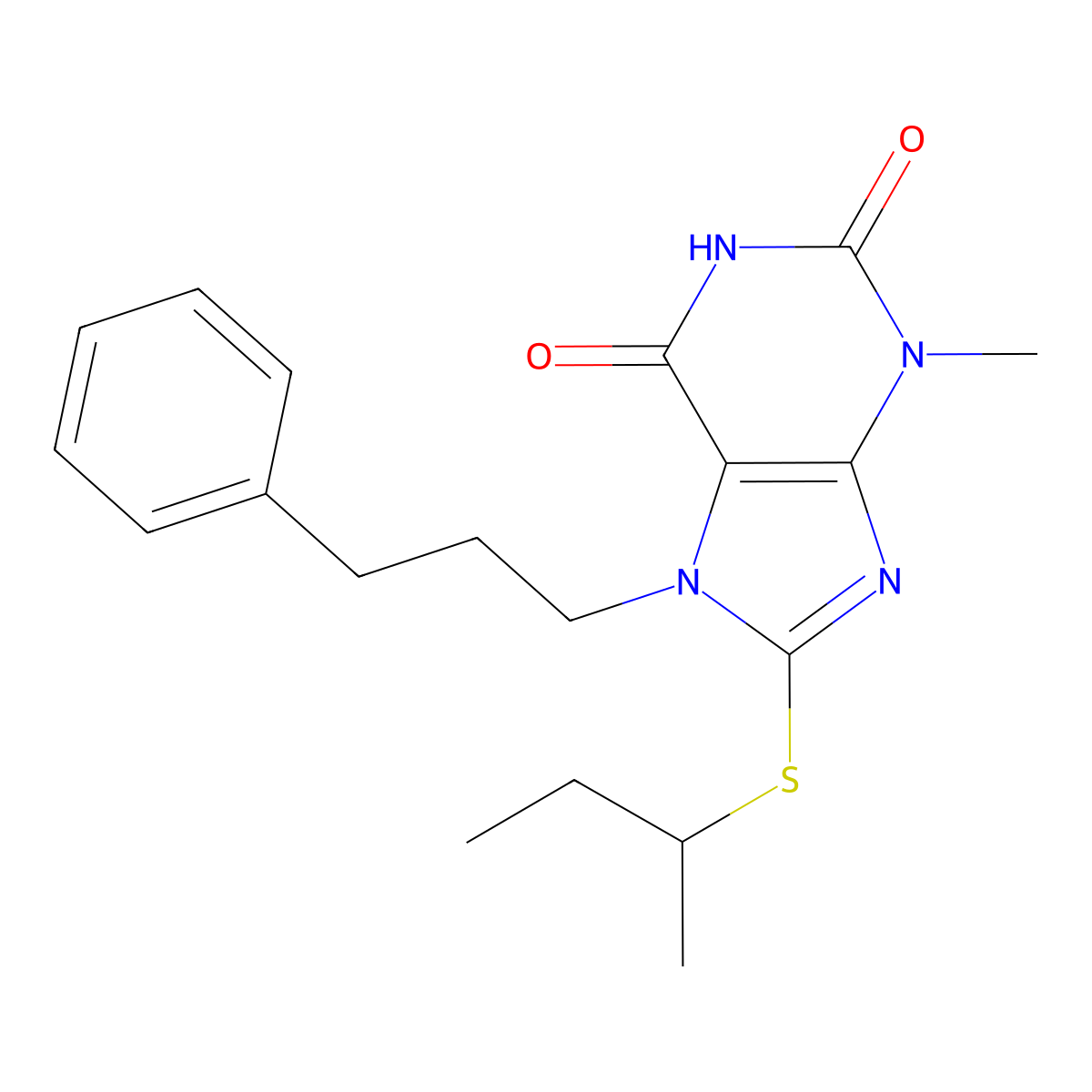 8-(sec-butylthio)-3-methyl-7-(3-phenylpropyl)-1H-purine-2,6(3H,7H)-dione molecular structure, CAS 369604-02-4