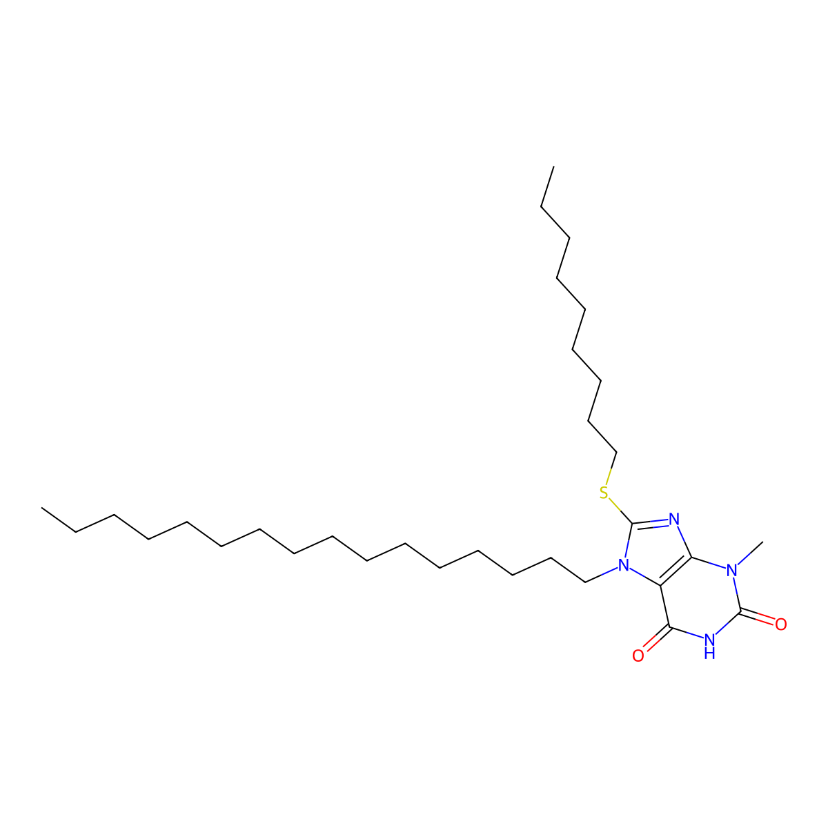 7-hexadecyl-3-methyl-8-(nonylsulfanyl)-3,7-dihydro-1H-purine-2,6-dione molecular structure, CAS 369604-10-4