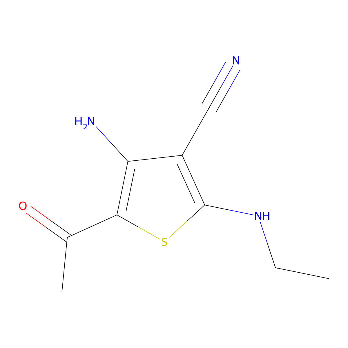 5-Acetyl-4-amino-2-(ethylamino)thiophene-3-carbonitrile molecular structure, CAS 369604-84-2