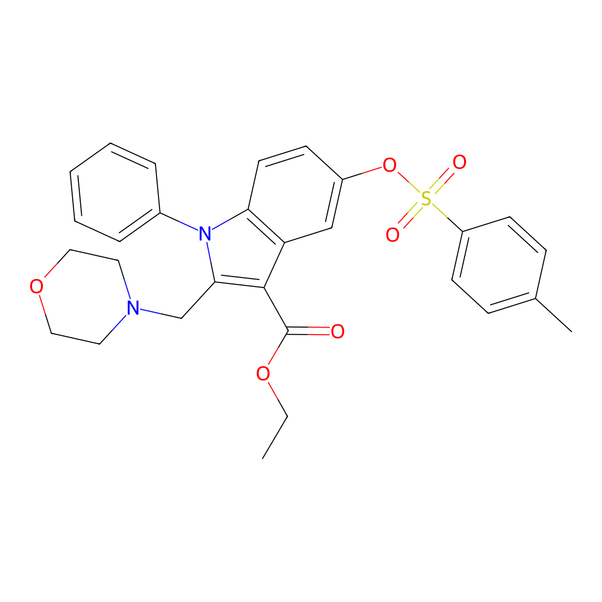 Ethyl 5-(4-methylphenyl)sulfonyloxy-2-(morpholin-4-ylmethyl)-1-phenylindole-3-carboxylate molecular structure, CAS 369605-31-2